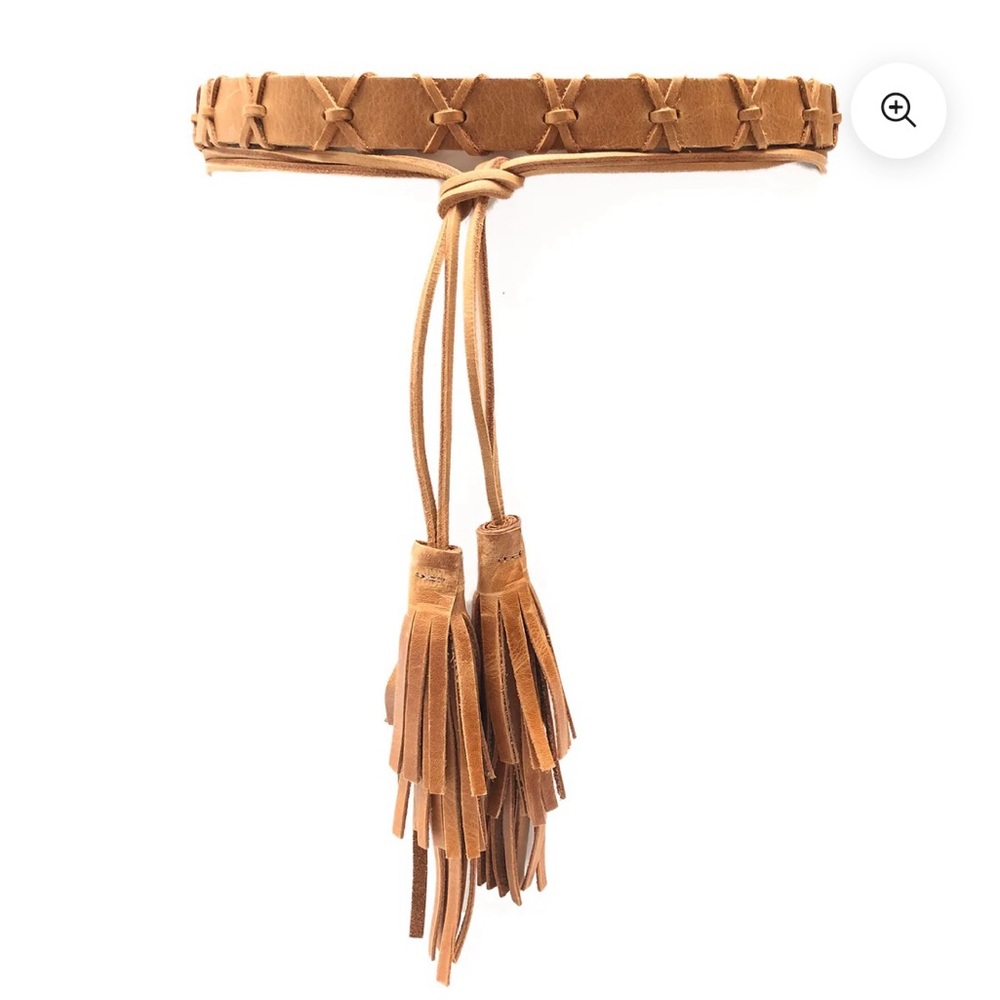 Ada Tan Leather aztec Belt with Tassel Details